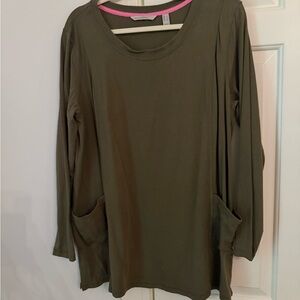 Isaac Mizrahi Olive Long Sleeve Top with Pockets